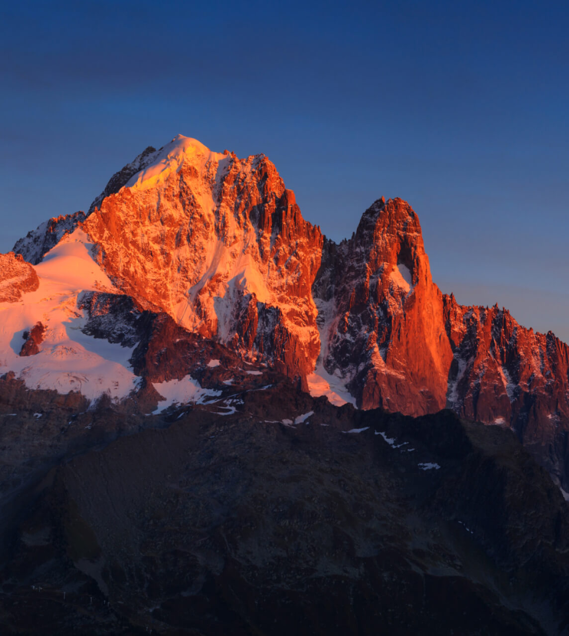 Mountain Ranges with snow closeup view with evening sky